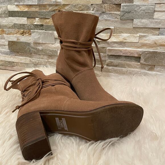 TOMS Brown Suede Ankle Boots | Lace Wrap, Block Heel, Size 8.5, Worn 1x - Picture 9 of 9